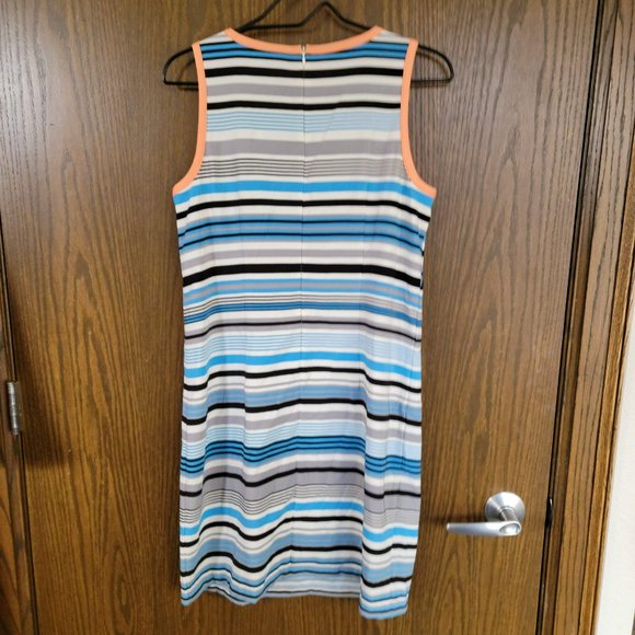 Wisp Sleeveless Coral and Blue Striped Sheath Dress Size 8 Comfy Stretch! - Picture 6 of 10